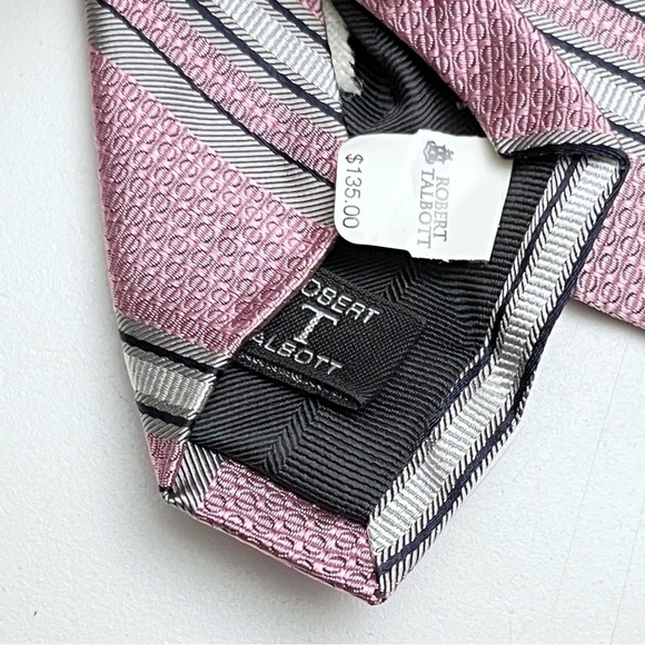 Robert Talbott Carmel Pink Grey Diagonal Striped Hand Sewn Silk Tie Made in USA - Picture 4 of 8